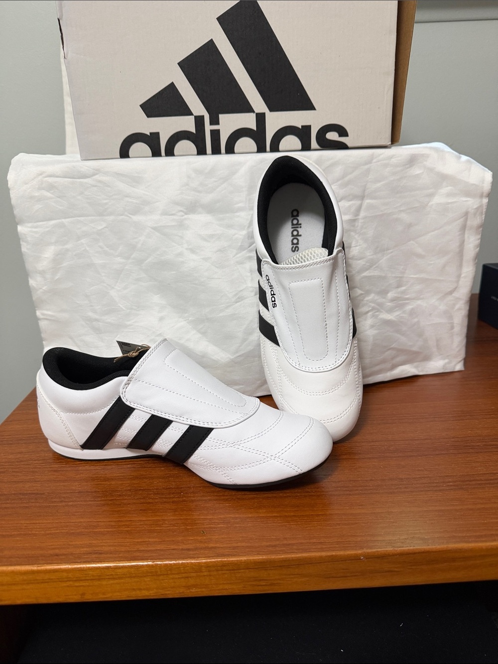 adidas White Slip-On Sneakers with Black Stripes - Low Profile